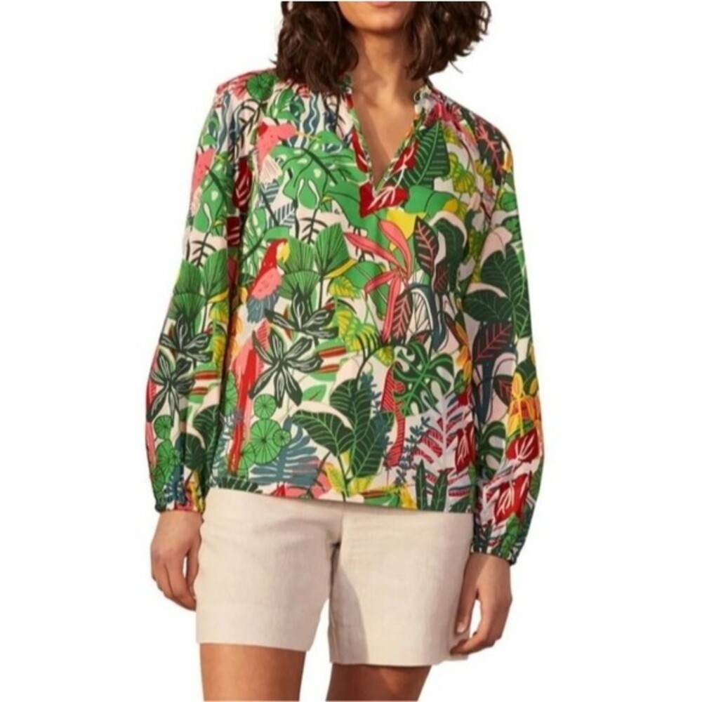 Boden 100% Cotton Heather Palm Leaf Paradise Tropical Jungle Blouse/Top